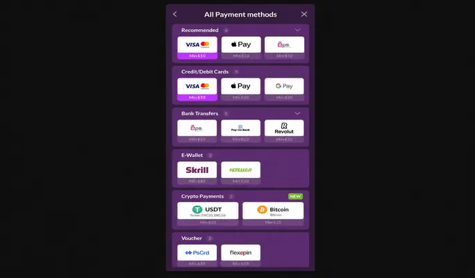 Slotrave Casino deposit and payment methods screenshot